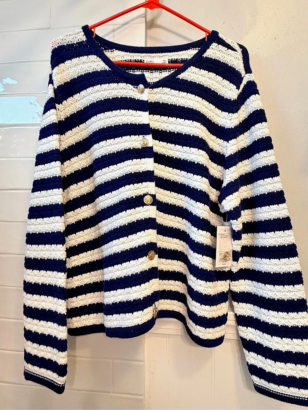 Croft & Barrow Striped Cotton Cardigan in Blue & White Size XL NWT